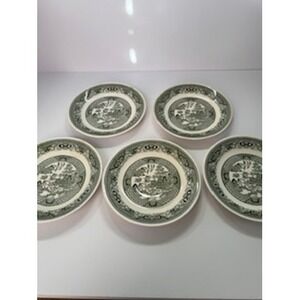 Set of 5 Royal China Willow Ware Saucers Green White Vintage Replacement China